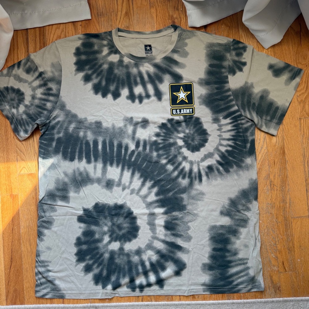 US Army T Shirt 3XL Black Gray Tie Dye Military Logo Oversized Graphic Tee